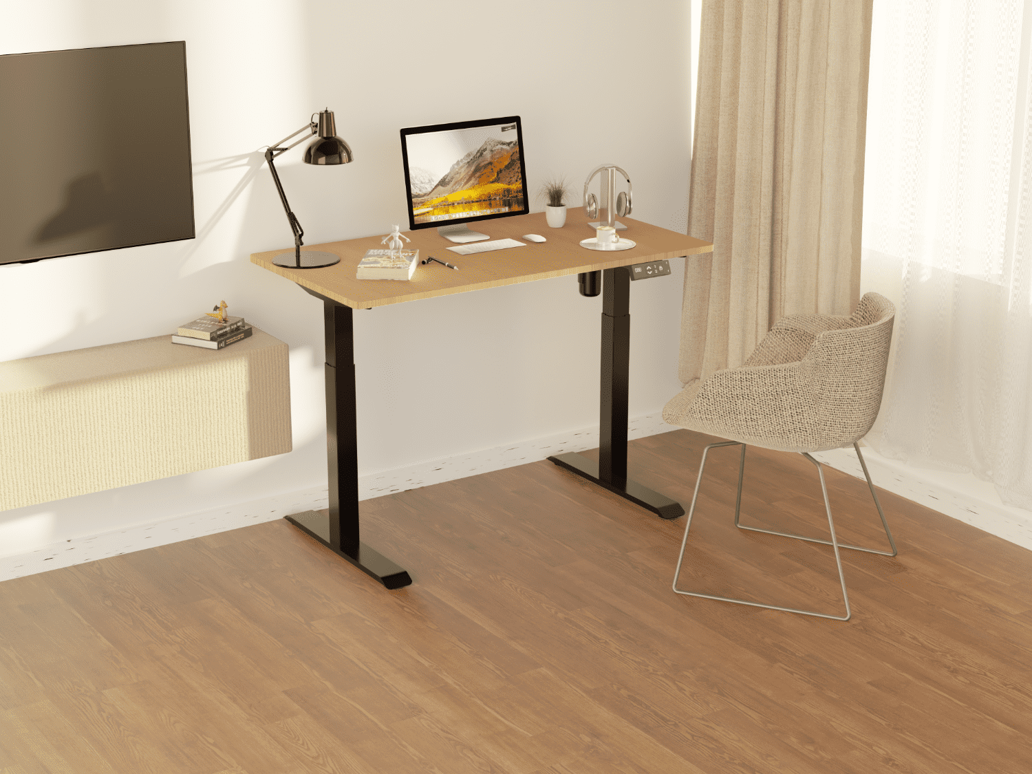 Dual-Beam Single-Motor Desk Frame